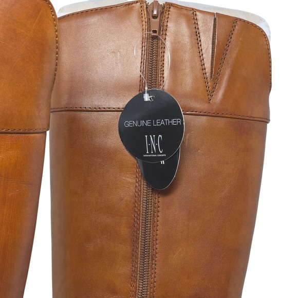 INC Riding Boots Cognac‎ genuine Leather Buckle Zip Women 5M equestrian style - Picture 4 of 8